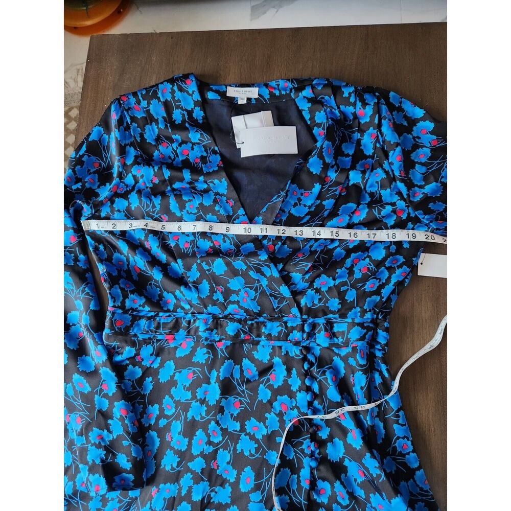 Equipment Femme Womens Blue Black Floral V-Neck Empire Waist Shift Dress NWT L - Picture 8 of 13